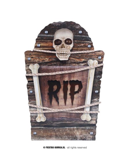 Lapide decorativa Halloween RIP 56 cm con teschio e decorazioni macabre per feste horror