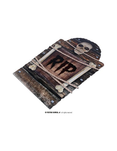 Lapide decorativa Halloween RIP 56 cm con teschio e decorazioni macabre per feste horror