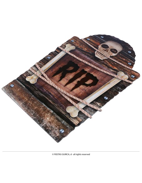 Lapide decorativa Halloween RIP 56 cm con teschio e decorazioni macabre per feste horror