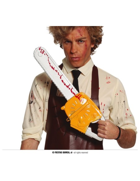 Motosega finta 54 cm arancione accessorio costume Halloween horror travestimento