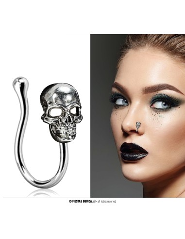 Piercing finto teschio argento per Halloween accessorio horror gotico