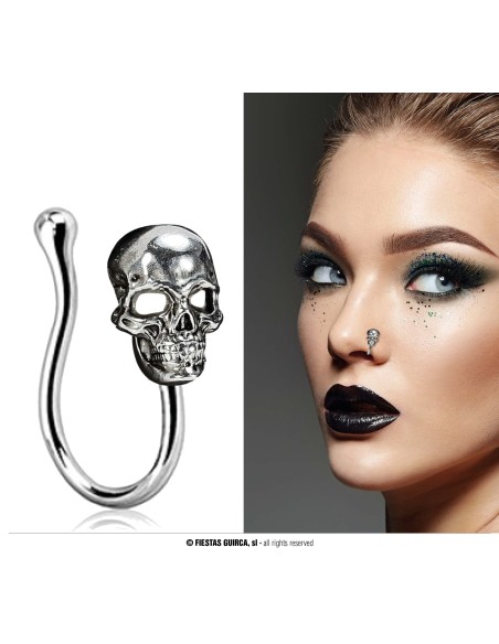 Piercing finto teschio argento per Halloween accessorio horror gotico