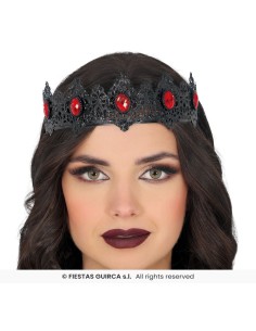 Corona gotica nera con rubini rossi e punte metalliche per costume Halloween regina dark 2