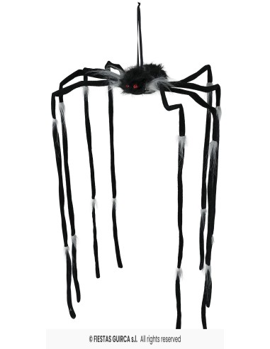 Ragno decorativo nero gigante 80cm con zampe lunghe da appendere per Halloween horror