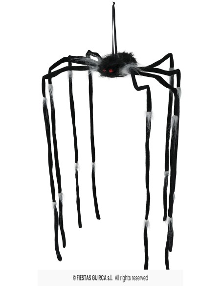 Ragno decorativo nero gigante 80cm con zampe lunghe da appendere per Halloween horror