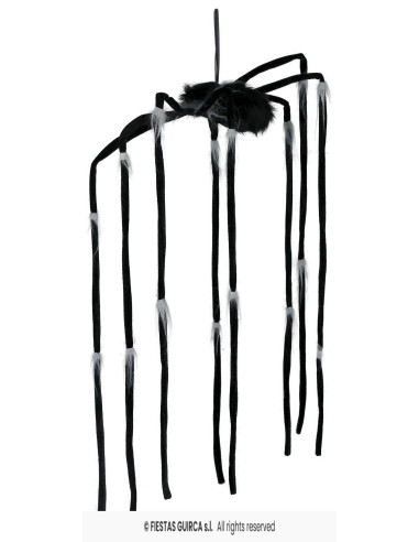 Ragno decorativo nero gigante 80cm con zampe lunghe da appendere per Halloween horror