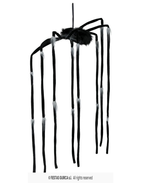 Ragno decorativo nero gigante 80cm con zampe lunghe da appendere per Halloween horror