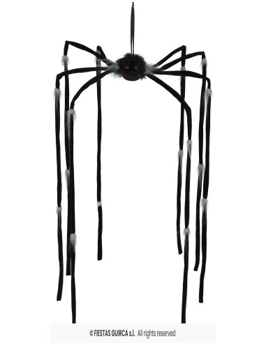 Ragno decorativo nero gigante 80cm con zampe lunghe da appendere per Halloween horror