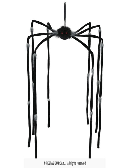 Ragno decorativo nero gigante 80cm con zampe lunghe da appendere per Halloween horror