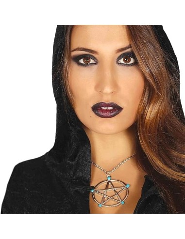 Collana pentagramma metallica ciondolo stella a cinque punte accessorio costume horror Halloween