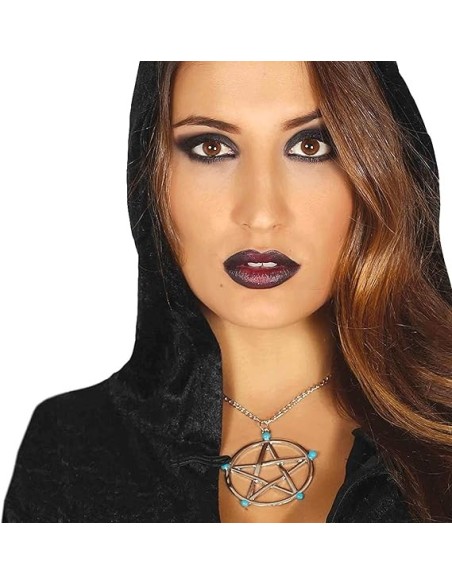 Collana pentagramma metallica ciondolo stella a cinque punte accessorio costume horror Halloween