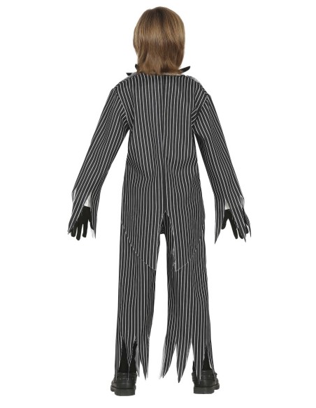 Costume Mr. Skeleton bambino giacca gessata nera righe bianche papillon Halloween elegante