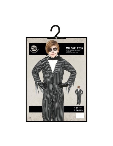 Costume Mr. Skeleton bambino giacca gessata nera righe bianche papillon Halloween elegante