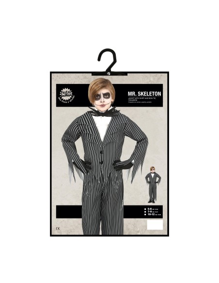 Costume Mr. Skeleton bambino giacca gessata nera righe bianche papillon Halloween elegante