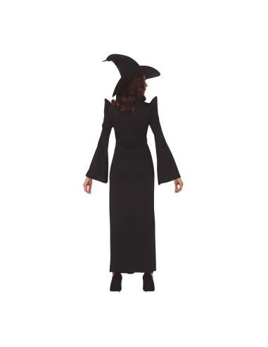 Costume strega preside nero con cappello a punta e abito lungo per donna Halloween