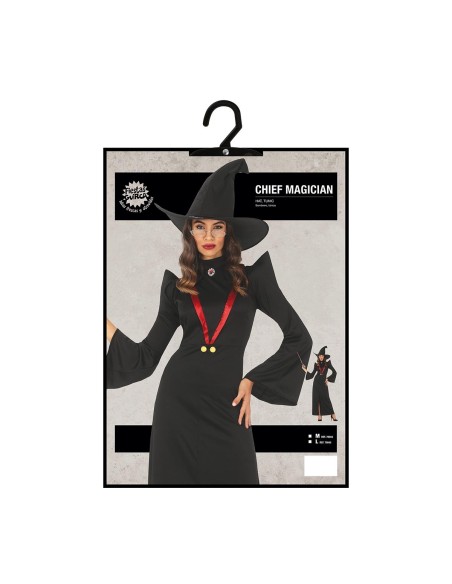 Costume strega preside nero con cappello a punta e abito lungo per donna Halloween