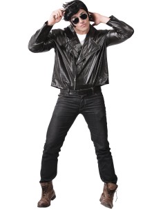 Giacca biker nera in ecopelle stile rock anni 50 per costume carnevale uomo con occhiali da sole 2