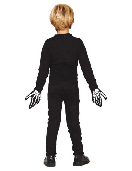 Costume scheletro bambino tuta nera con stampa ossa anatomiche per Halloween horror