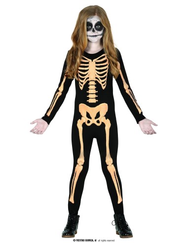 Costume scheletro bambino tuta nera con stampa ossa anatomiche per Halloween horror