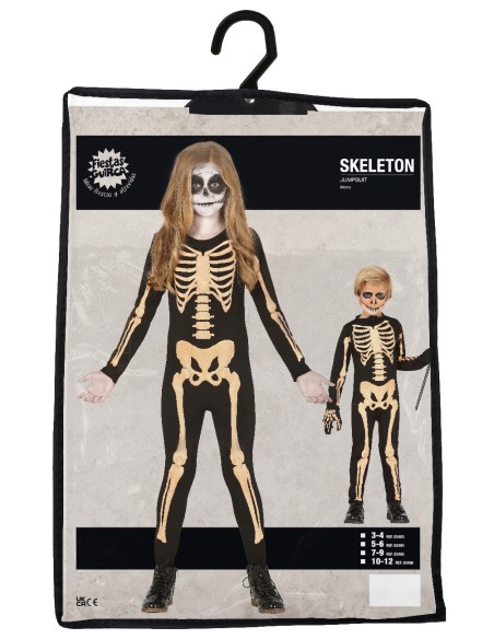 Costume scheletro bambino tuta nera con stampa ossa anatomiche per Halloween horror