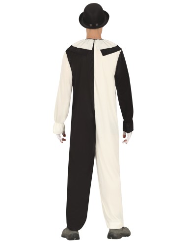 Costume da clown terrificante bianco e nero con macchie di sangue per Halloween horror uomo