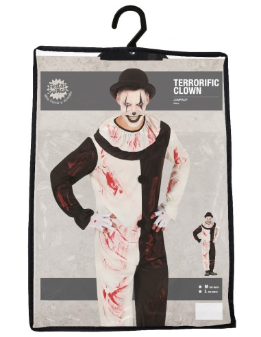 Costume da clown terrificante bianco e nero con macchie di sangue per Halloween horror uomo