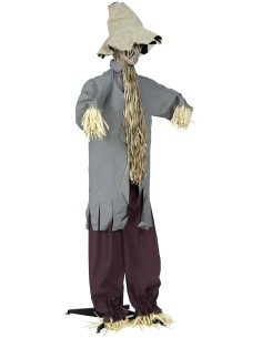 Spaventapasseri animato 180cm con cappello, camicia grigia e paglia per decorazioni Halloween horror 2