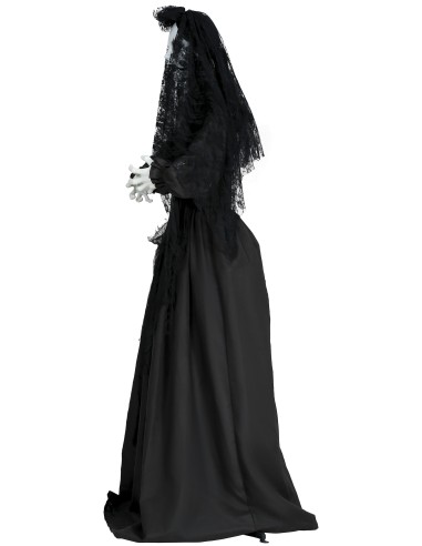 Decorazione Halloween governante horror parlante nera con velo, effetti luce suoni movimento animatronici
