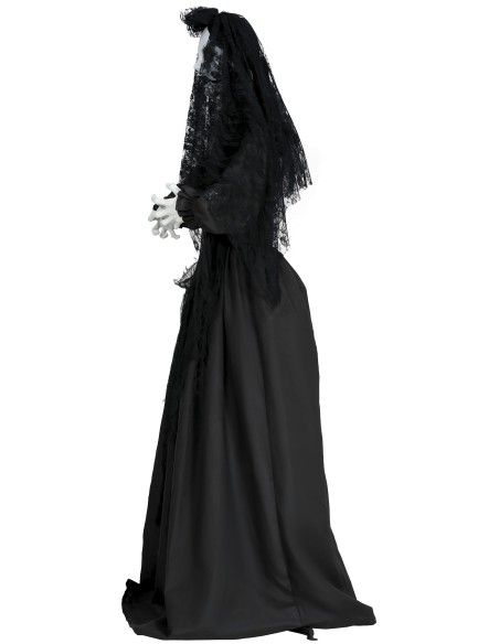 Decorazione Halloween governante horror parlante nera con velo, effetti luce suoni movimento animatronici