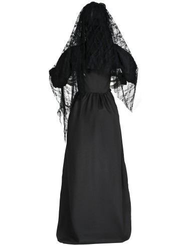 Decorazione Halloween governante horror parlante nera con velo, effetti luce suoni movimento animatronici