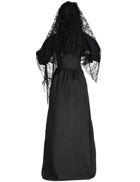 Decorazione Halloween governante horror parlante nera con velo, effetti luce suoni movimento animatronici