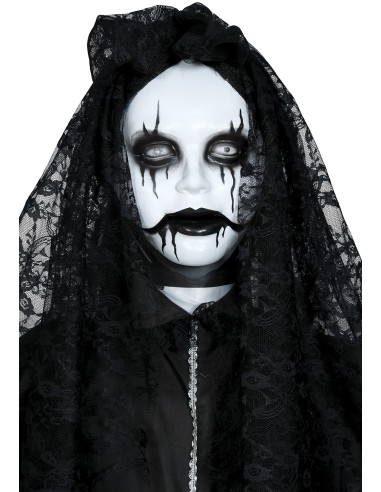 Decorazione Halloween governante horror parlante nera con velo, effetti luce suoni movimento animatronici