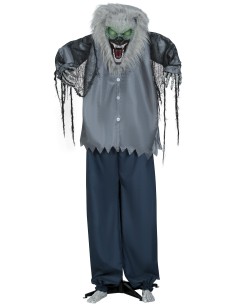 Lupo mannaro animato 210cm con maschera spaventosa, camicia strappata e pantaloni per decorazioni Halloween