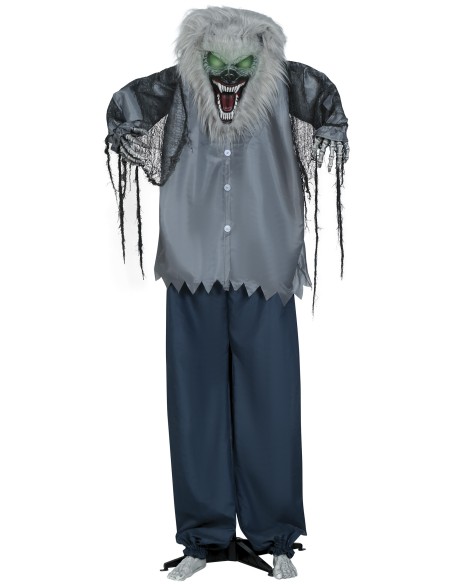 Lupo mannaro animato 210cm con maschera spaventosa, camicia strappata e pantaloni per decorazioni Halloween