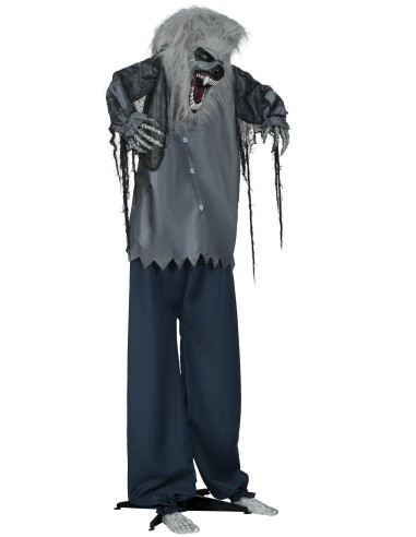 Lupo mannaro animato 210cm con maschera spaventosa, camicia strappata e pantaloni per decorazioni Halloween