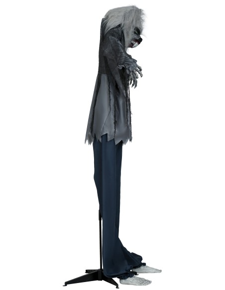 Lupo mannaro animato 210cm con maschera spaventosa, camicia strappata e pantaloni per decorazioni Halloween