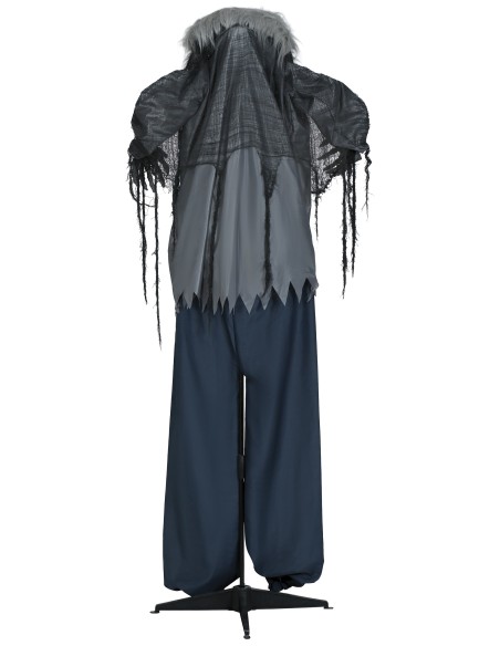 Lupo mannaro animato 210cm con maschera spaventosa, camicia strappata e pantaloni per decorazioni Halloween