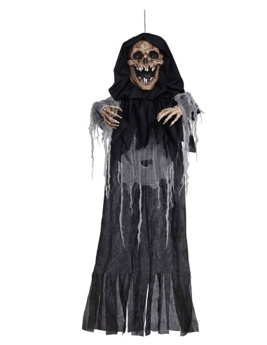 Fantasma decorativo nero 180cm con teschio spaventoso e mantello per Halloween