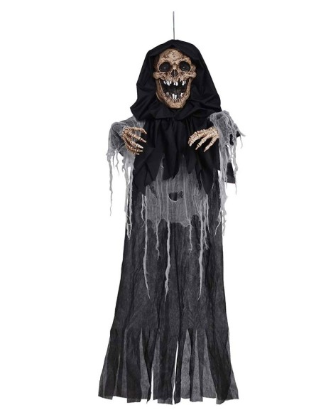 Fantasma decorativo nero 180cm con teschio spaventoso e mantello per Halloween