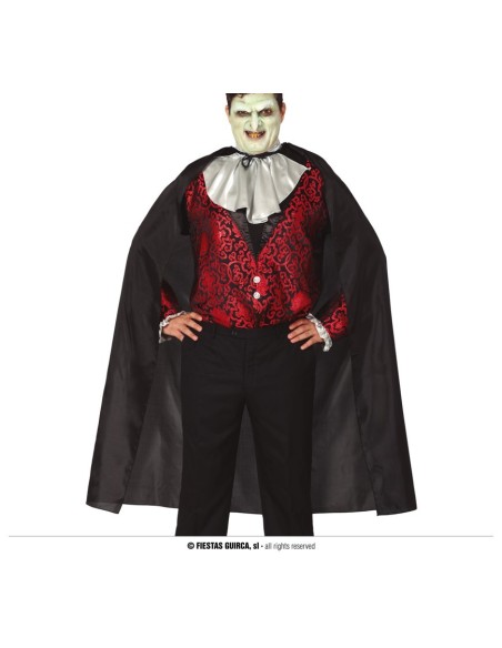 Mantello nero lungo 130 cm indossato con costume da vampiro per Halloween feste horror