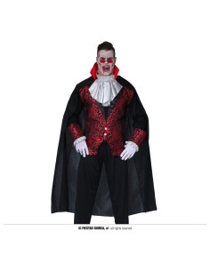 Mantello nero lungo con colletto rosso costume vampiro Halloween travestimento gotico