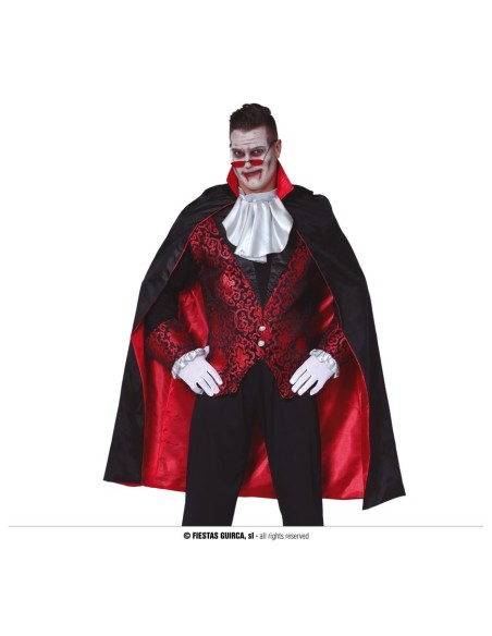 Mantello nero lungo con colletto rosso costume vampiro Halloween travestimento gotico
