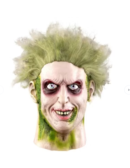 Maschera Beetlejuice in lattice con capelli verdi e trucco horror per Halloween