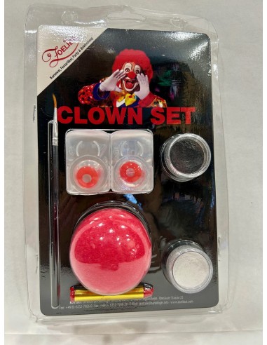 Set trucco clown con naso rosso, colori per viso e accessori makeup per Halloween e feste