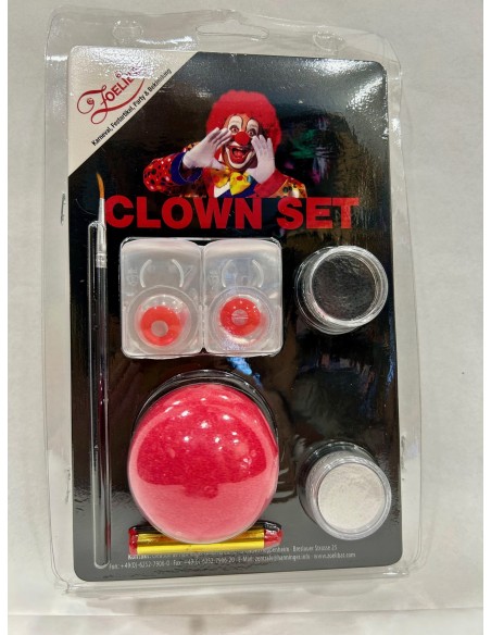 Set trucco clown con naso rosso, colori per viso e accessori makeup per Halloween e feste