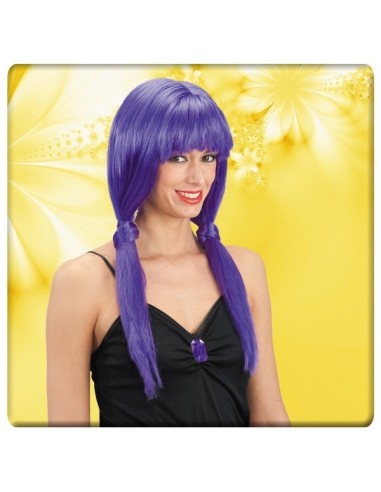 Parrucca viola lunga con codini e frangia per travestimenti e cosplay donna