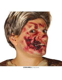 Cicatrice mezza bocca lattice effetto zombie con ferita aperta realistica per Halloween horror