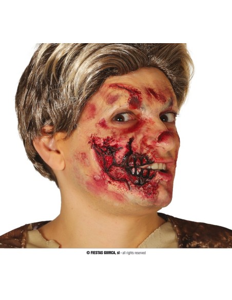 Cicatrice mezza bocca lattice effetto zombie con ferita aperta realistica per Halloween horror