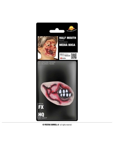 Cicatrice mezza bocca lattice effetto zombie con ferita aperta realistica per Halloween horror