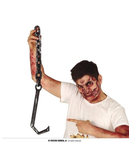 Uomo con gancio e catena Halloween accessorio horror per costumi spaventosi da 70 cm